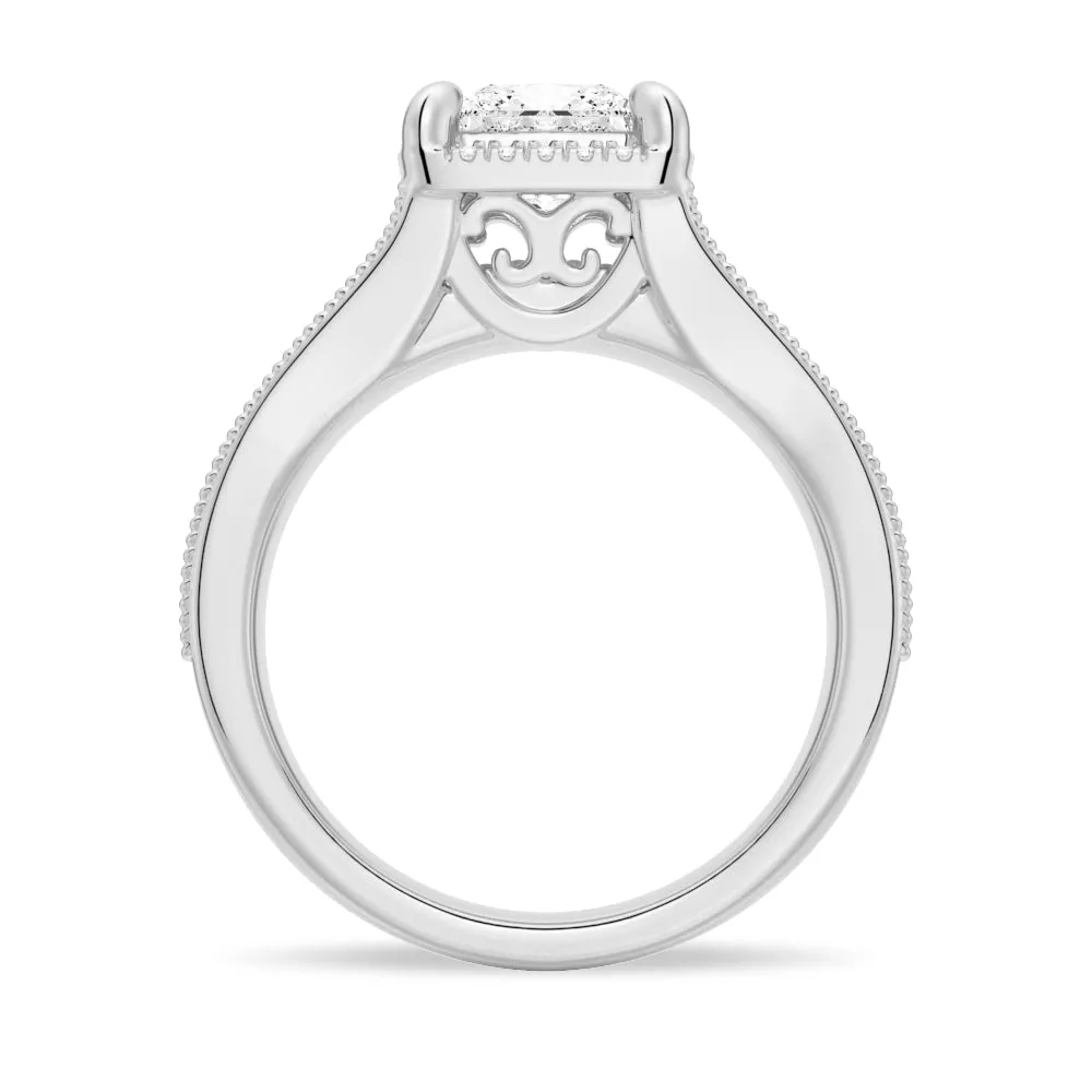 Milgrain Vintage Princess Cut & Round Moissanite Engagement Ring sold by MSBLUE Jewelry product image thumbnail 5