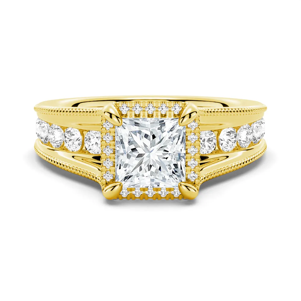 Milgrain Vintage Princess Cut & Round Moissanite Engagement Ring sold by MSBLUE Jewelry product image thumbnail 2