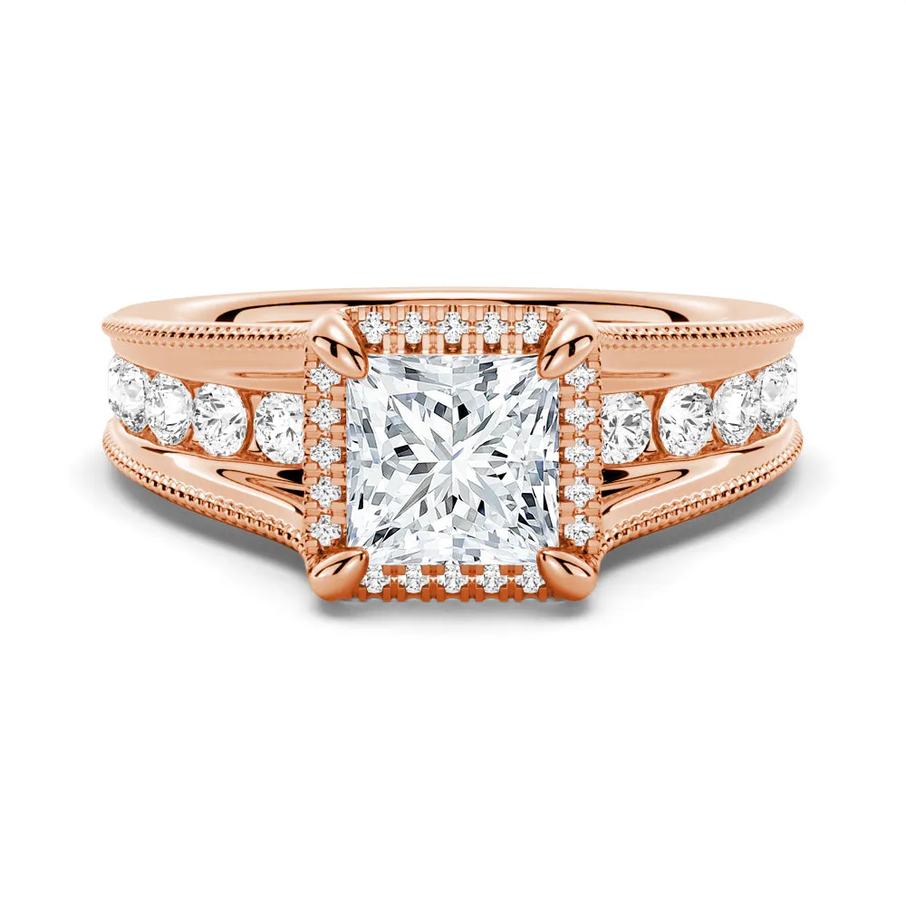 Milgrain Vintage Princess Cut & Round Moissanite Engagement Ring sold by MSBLUE Jewelry product image thumbnail 3