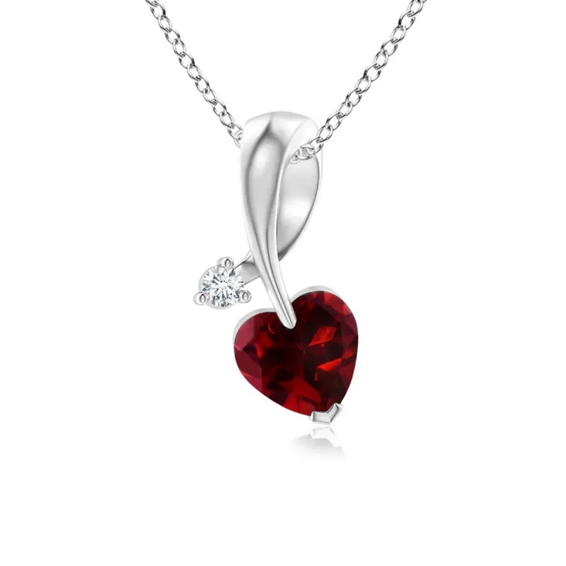 1 CT. Heart-Shaped Garnet Ribbon Pendant with Diamond sold by MSBLUE Jewelry
