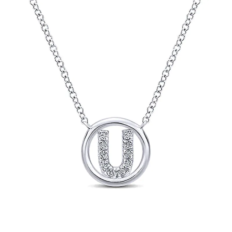 Round Pavé Initial U Pendant Necklace sold by MSBLUE Jewelry