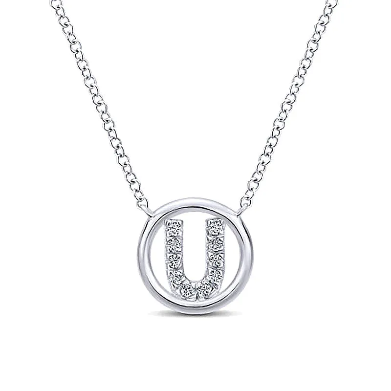 Round Pavé Initial U Pendant Necklace sold by MSBLUE Jewelry