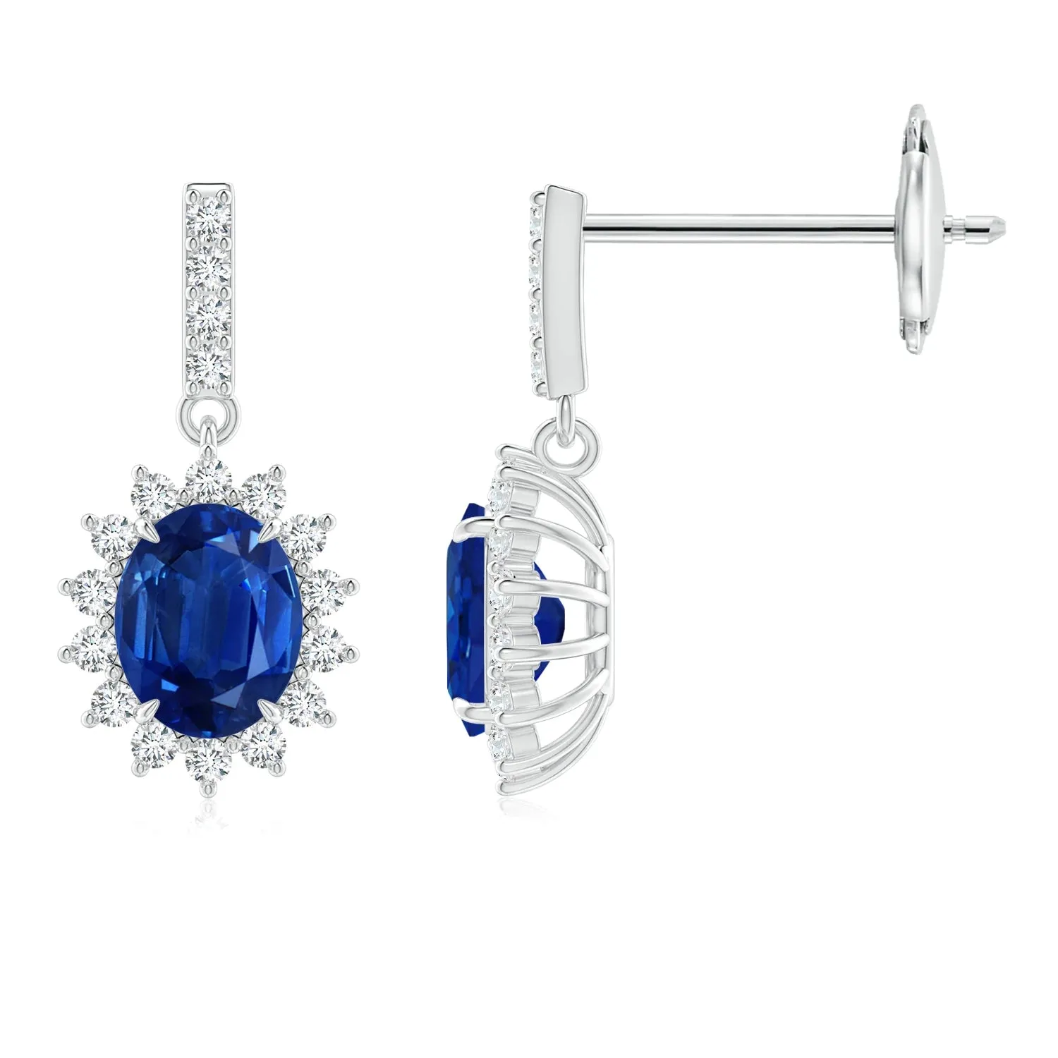 1.18 CT. Blue Sapphire Dangle Earrings with Floral Pavé Halo sold by MSBLUE Jewelry