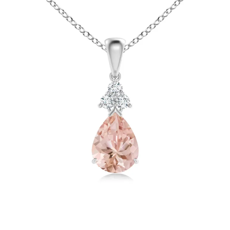 1 CT. Claw-Set Morganite Drop Pendant with Trio Diamonds made by MSBLUE Jewelry