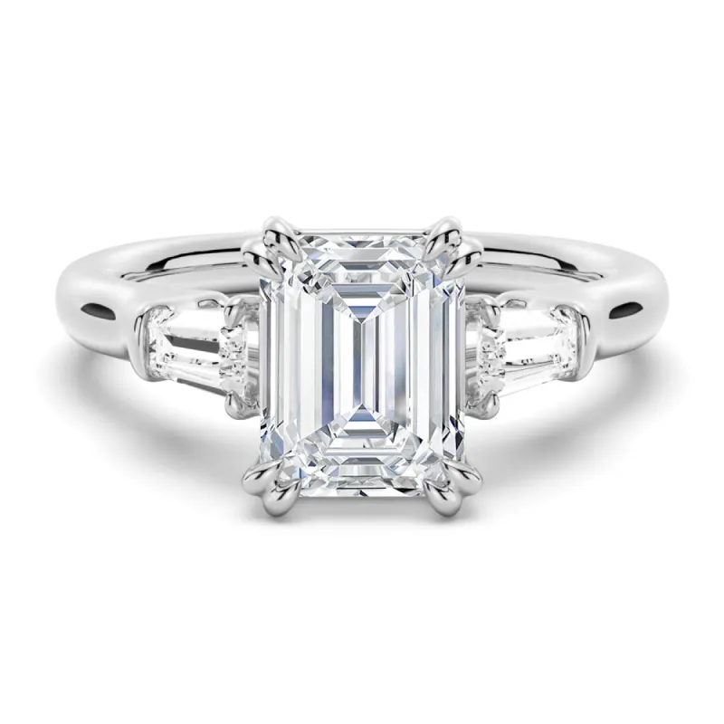 Double Prong Emerald-Cut Engagement Ring with Tapered Baguette Stones sold by MSBLUE Jewelry
