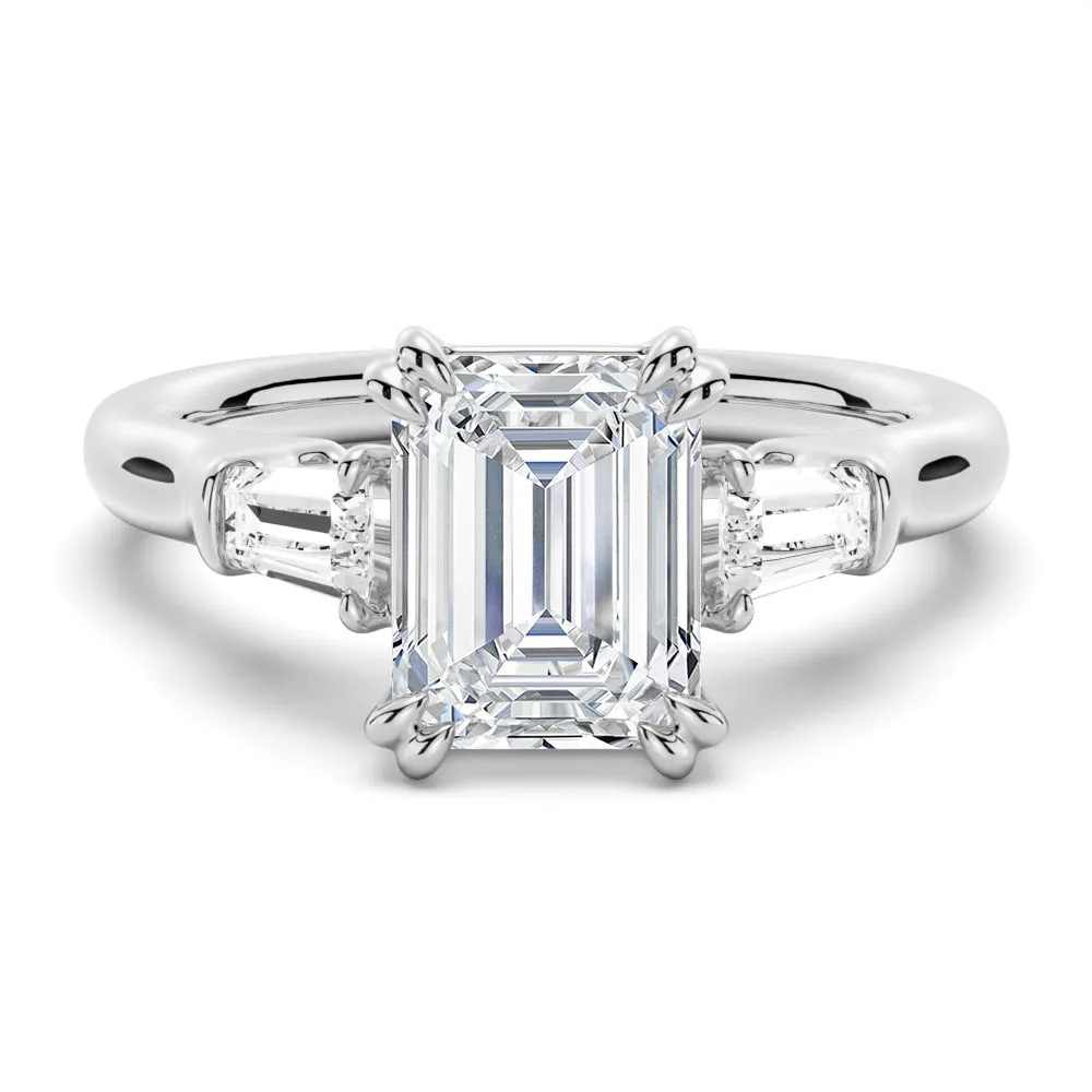 Double Prong Emerald-Cut Engagement Ring with Tapered Baguette Stones sold by MSBLUE Jewelry