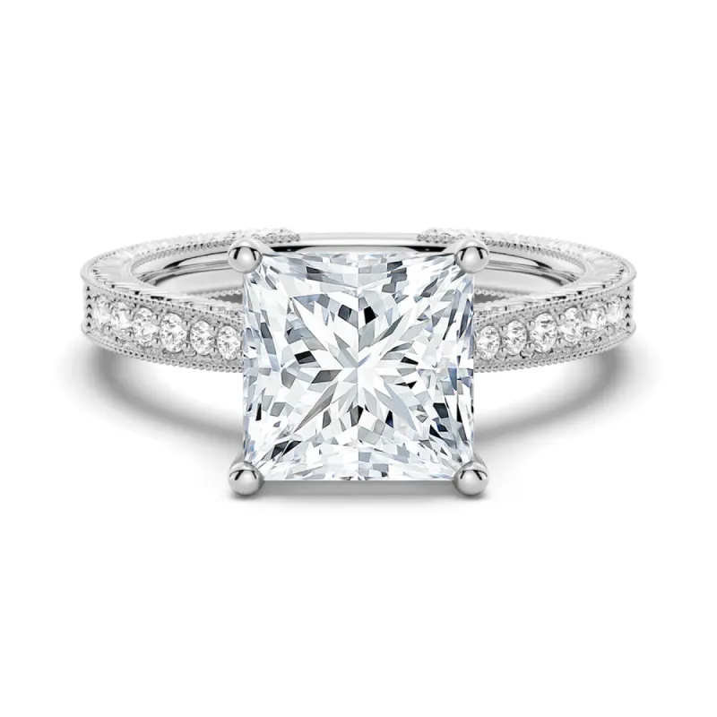 Vintage Princess Cut Moissanite Engagement Ring With Milgrain Edges sold by MSBLUE Jewelry