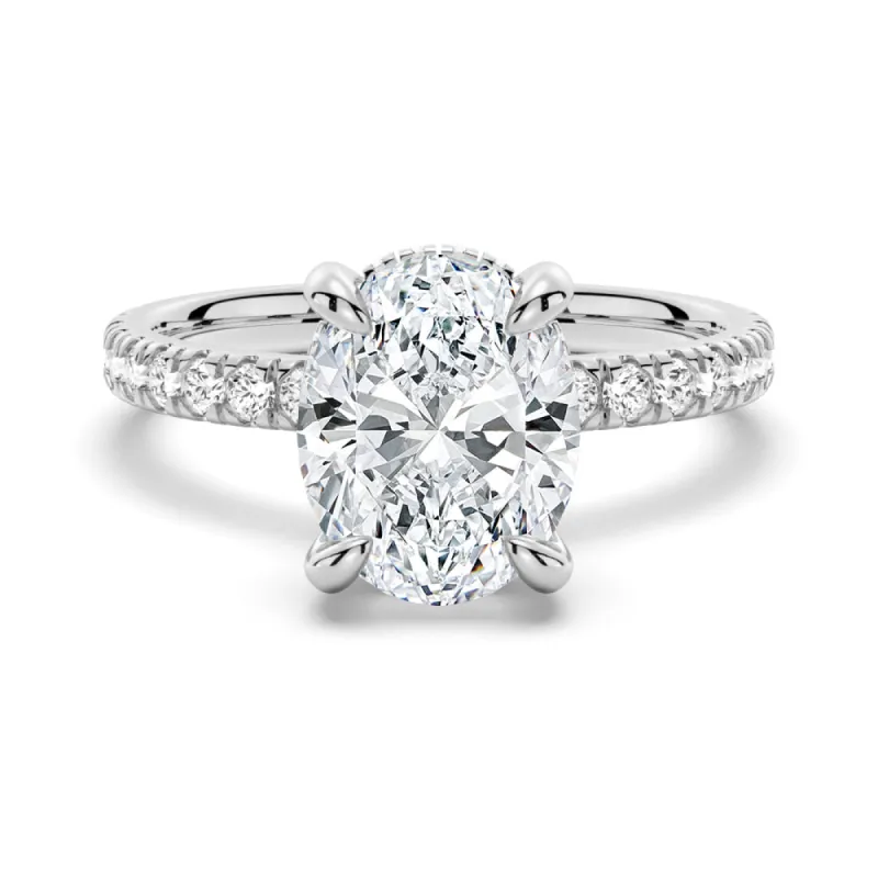 Micropavé Oval Moissanite Engagement Ring With Hidden Halo sold by MSBLUE Jewelry
