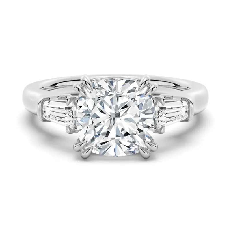 Cushion-Cut Moissanite Engagement Ring with Tapered Baguette Side Stones sold by MSBLUE Jewelry