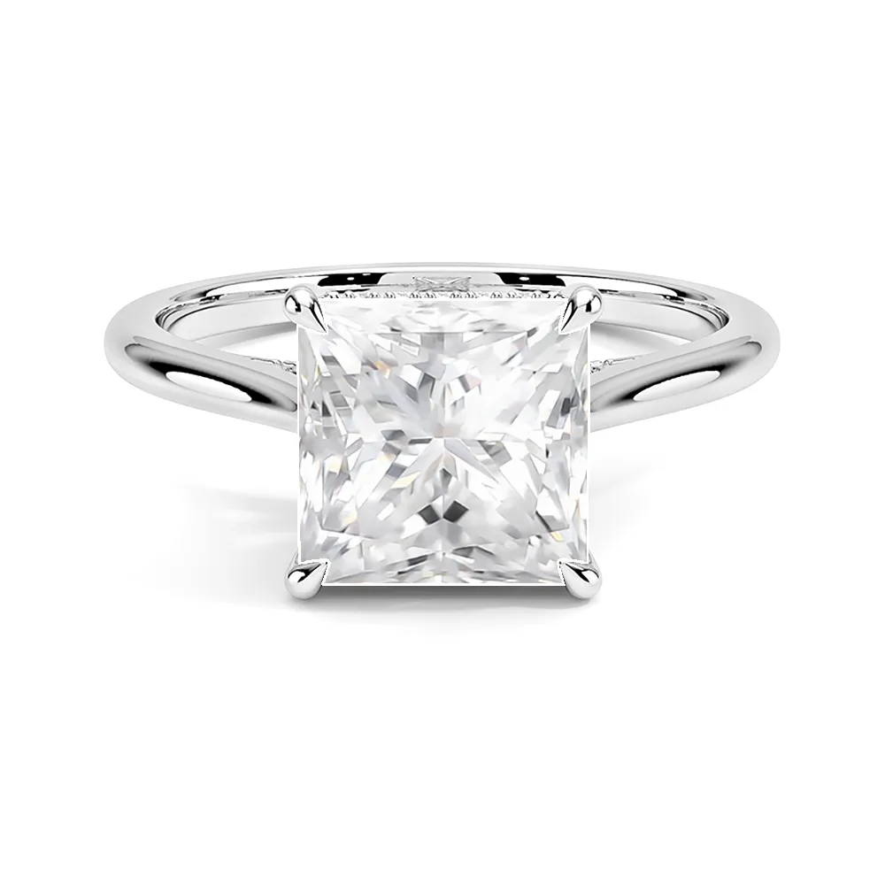 Solitaire Princess Cut Engagement Ring With Hidden Halo sold by MSBLUE Jewelry