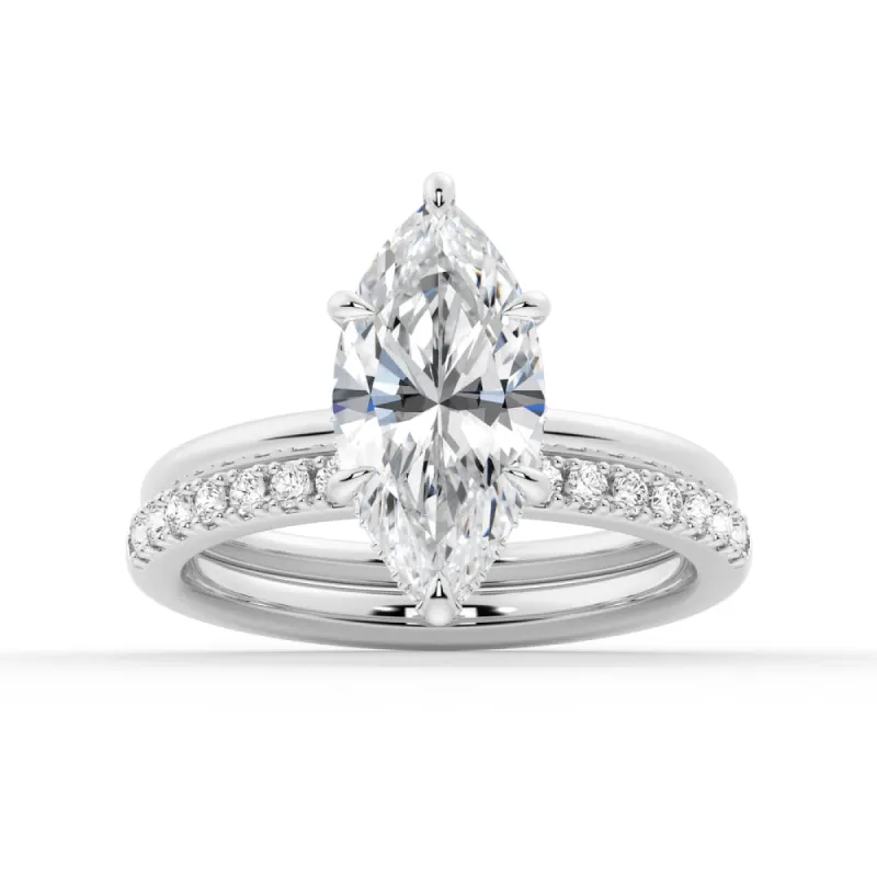 Petite Marquise Solitaire Moissanite Engagement Ring Set With Hidden Halo sold by MSBLUE Jewelry