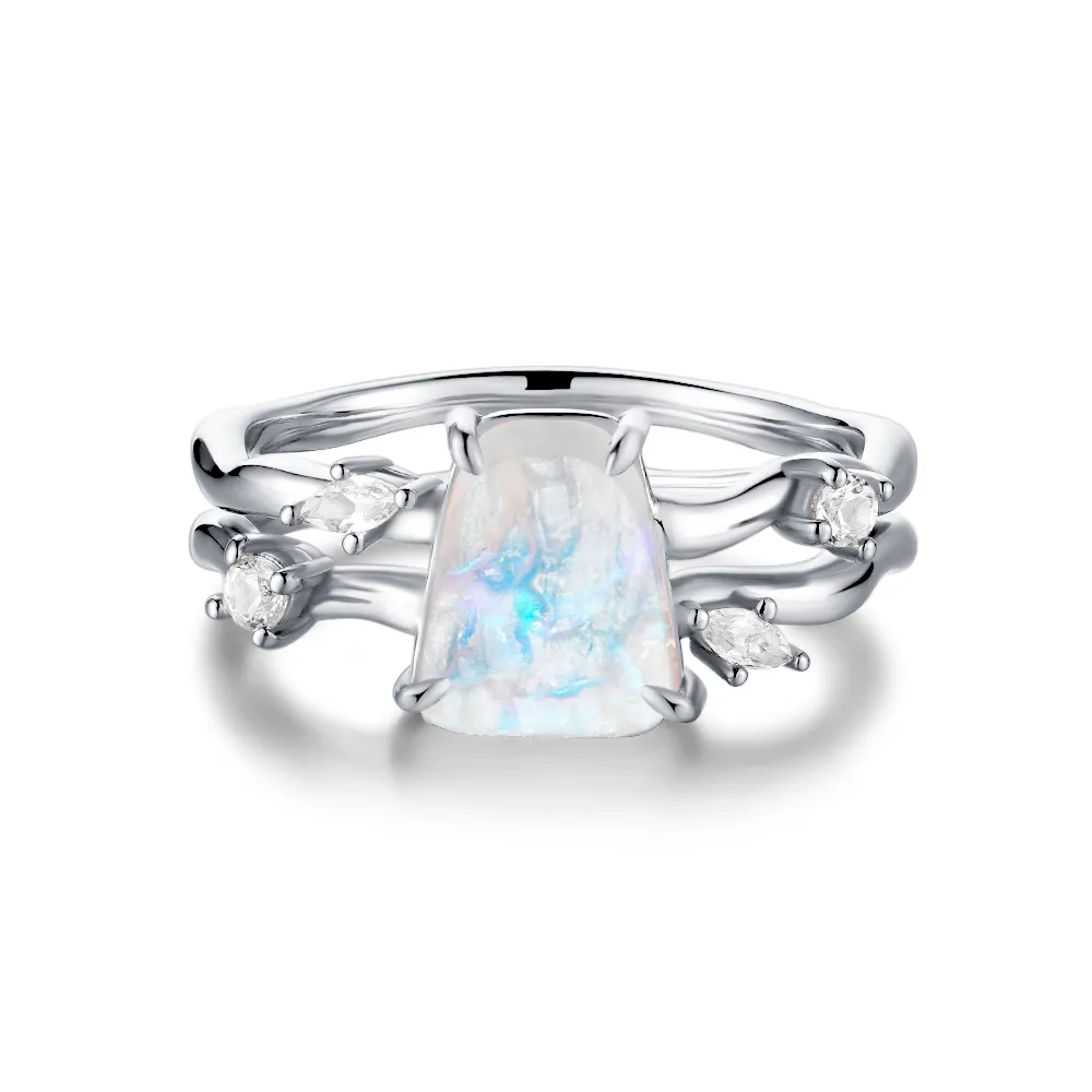 Raw Moonstone And White Sapphire Ring With Winding Bands sold by MSBLUE Jewelry product image thumbnail 2