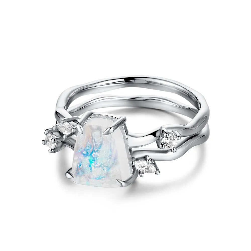 Raw Moonstone And White Sapphire Ring With Winding Bands sold by MSBLUE Jewelry product image thumbnail 5