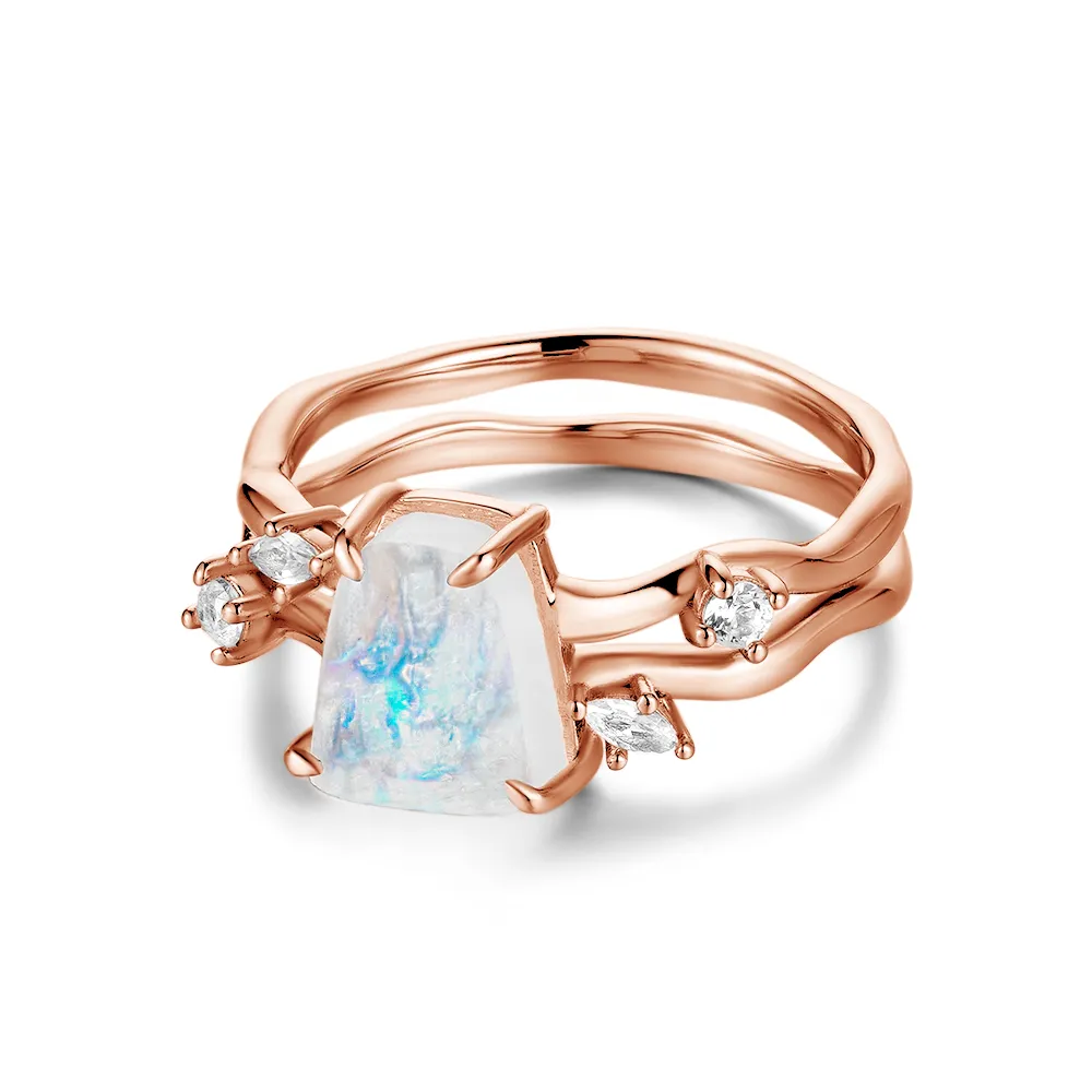 Raw Moonstone And White Sapphire Ring With Winding Bands sold by MSBLUE Jewelry product image thumbnail 3