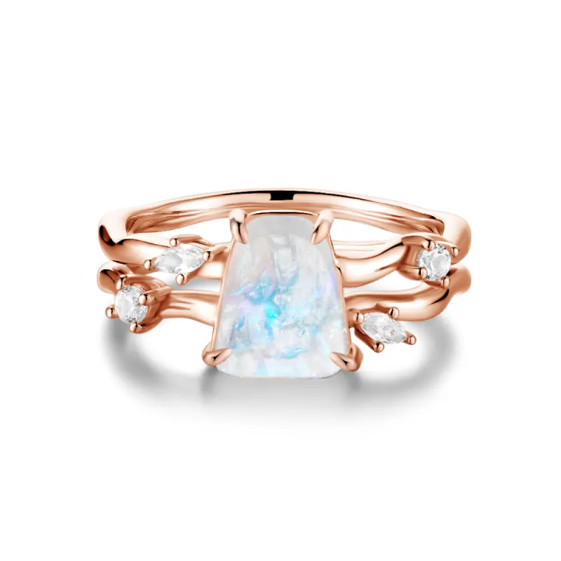 Raw Moonstone And White Sapphire Ring With Winding Bands sold by MSBLUE Jewelry