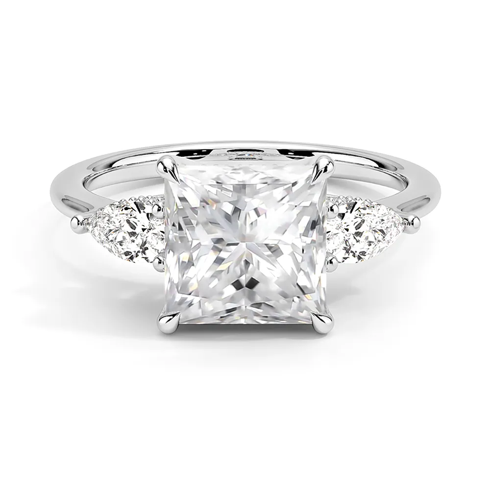 Princess Cut Three Stone Engagement Ring With Hidden Halo sold by MSBLUE Jewelry