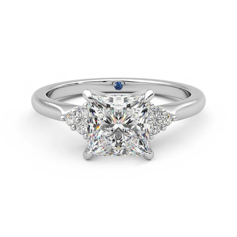 Princess Cut Moissanite Engagement Ring with Hidden Anniversary Stone and Accents sold by MSBLUE Jewelry