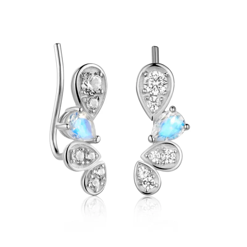 Pear Shaped Moonstone Stud Earrings With White Sapphire sold by MSBLUE Jewelry