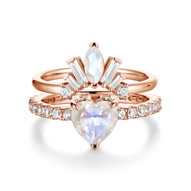 Heart-Shape Moonstone Ring And White Sapphire Ring Sets sold by MSBLUE Jewelry