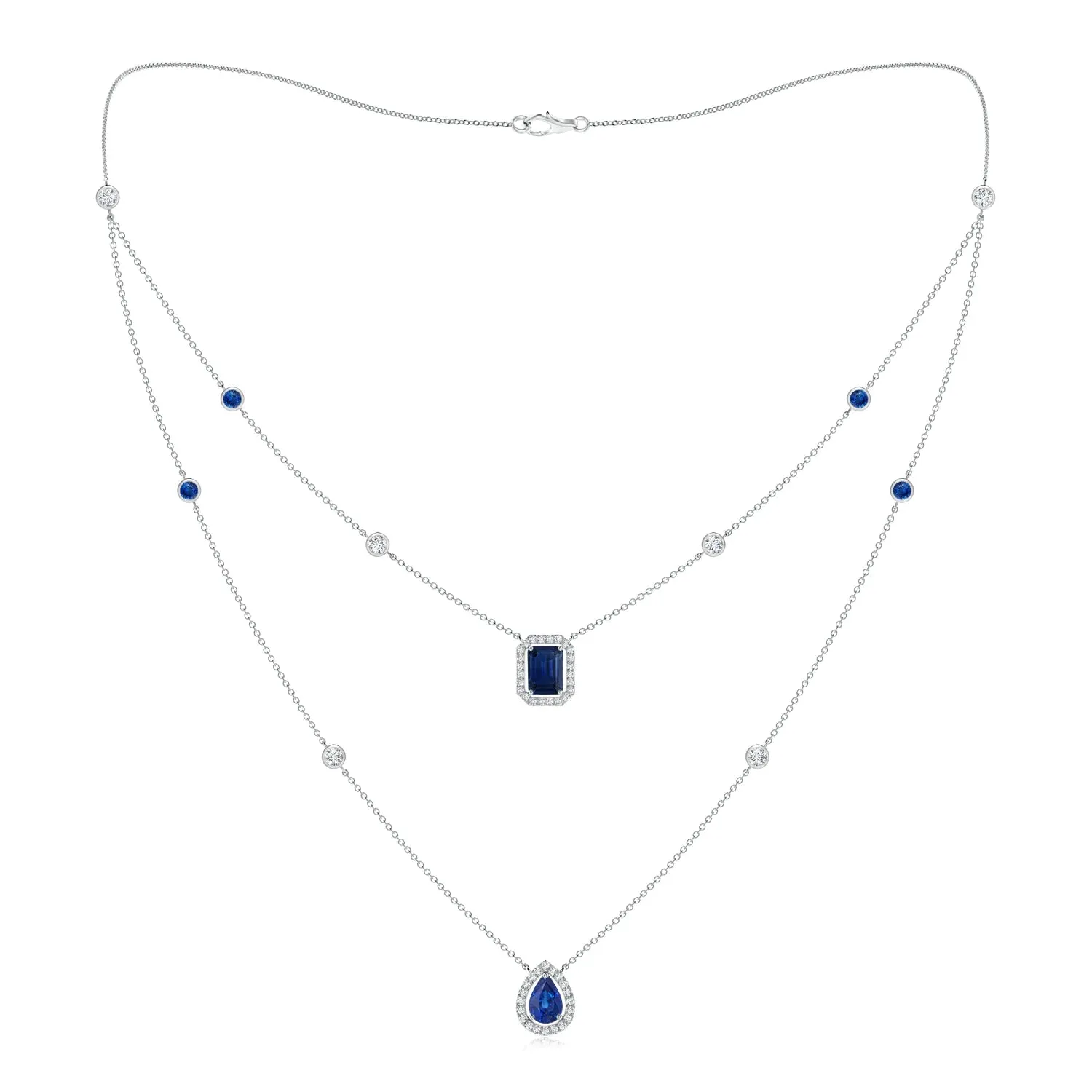 2.98 CT. Pear & Emerald Cut Sapphire Halo Layered Necklace sold by MSBLUE Jewelry