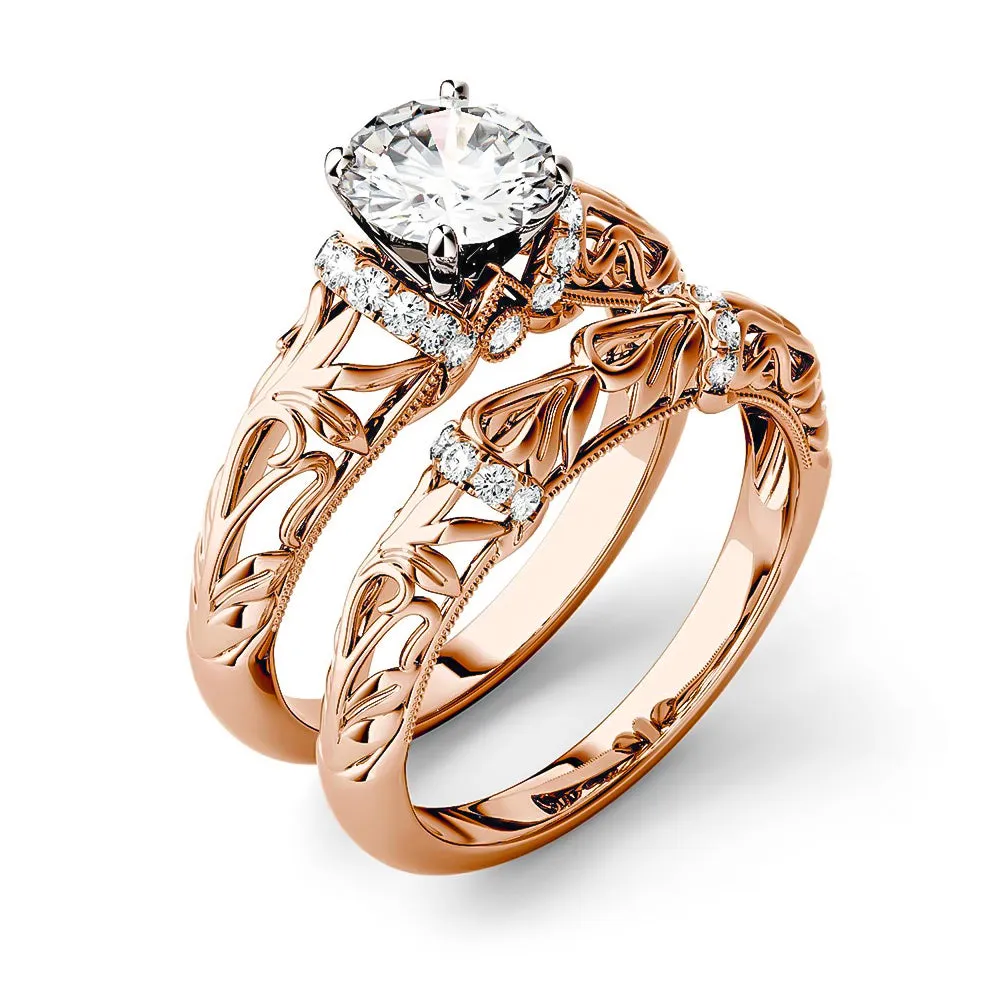 Vintage Art Deco Round Moissanite Engagement Ring Bridal Set sold by MSBLUE Jewelry product image thumbnail 4