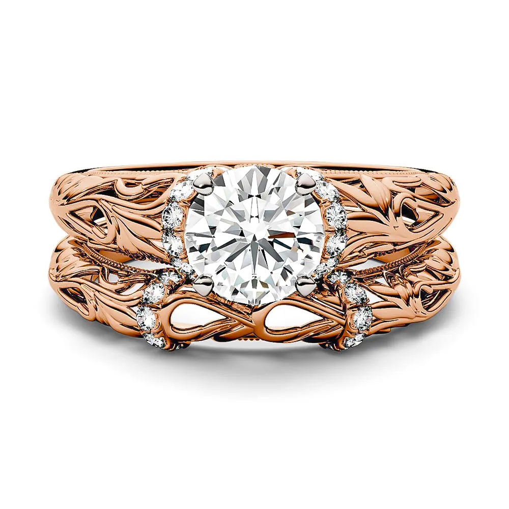 Vintage Art Deco Round Moissanite Engagement Ring Bridal Set sold by MSBLUE Jewelry product image thumbnail 5