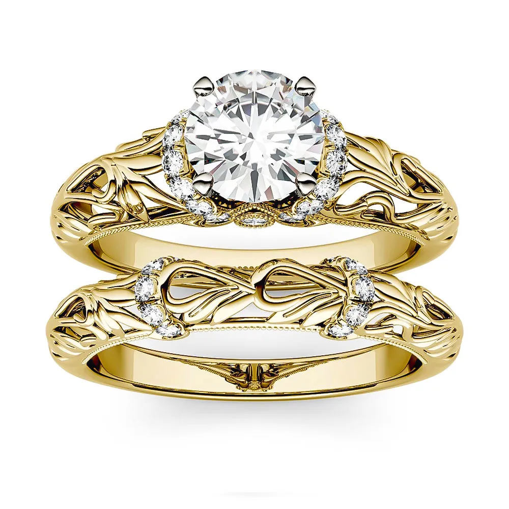 Vintage Art Deco Round Moissanite Engagement Ring Bridal Set sold by MSBLUE Jewelry product image thumbnail 3