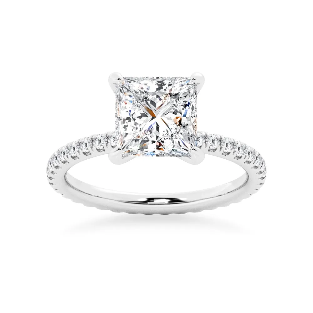 Princess Cut Moissanite Engagement Ring With Eternity Pave Band sold by MSBLUE Jewelry