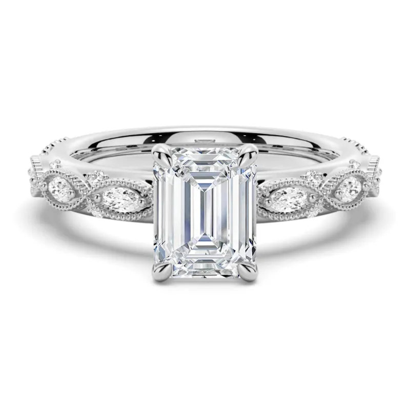 Vintage Infinity Milgrain Emerald Cut Moissanite Engagement Ring sold by MSBLUE Jewelry