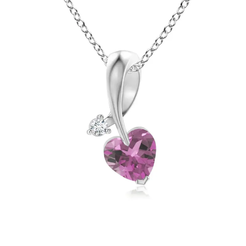 1 CT. Heart-Shaped Pink Sapphire Ribbon Pendant with Diamond sold by MSBLUE Jewelry
