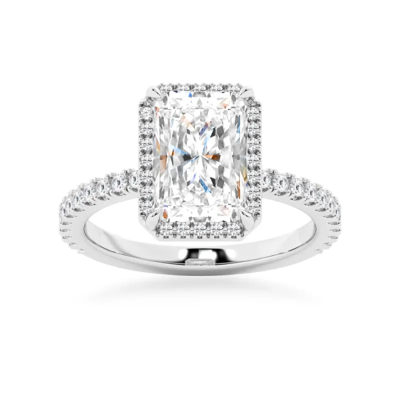 Half Eternity Radiant Cut Moissanite Halo Engagement Ring sold by MSBLUE Jewelry