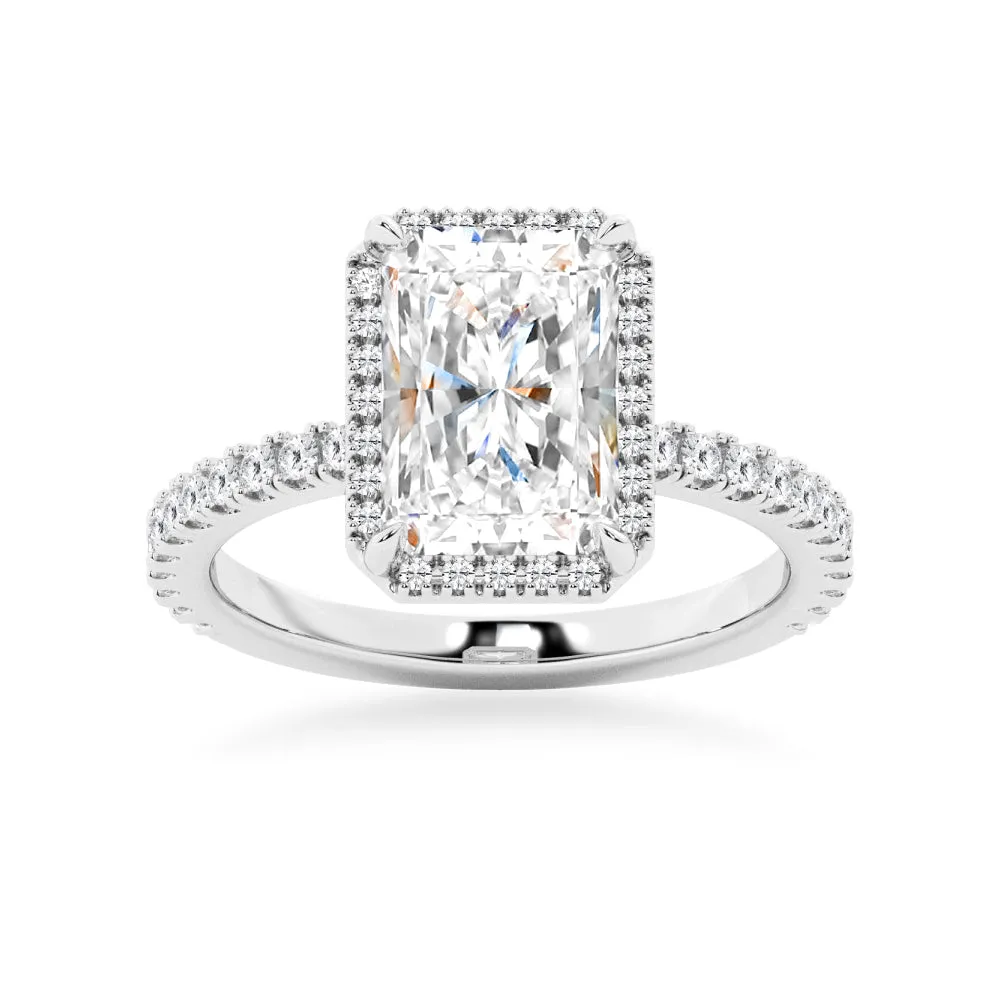 Half Eternity Radiant Cut Moissanite Halo Engagement Ring sold by MSBLUE Jewelry