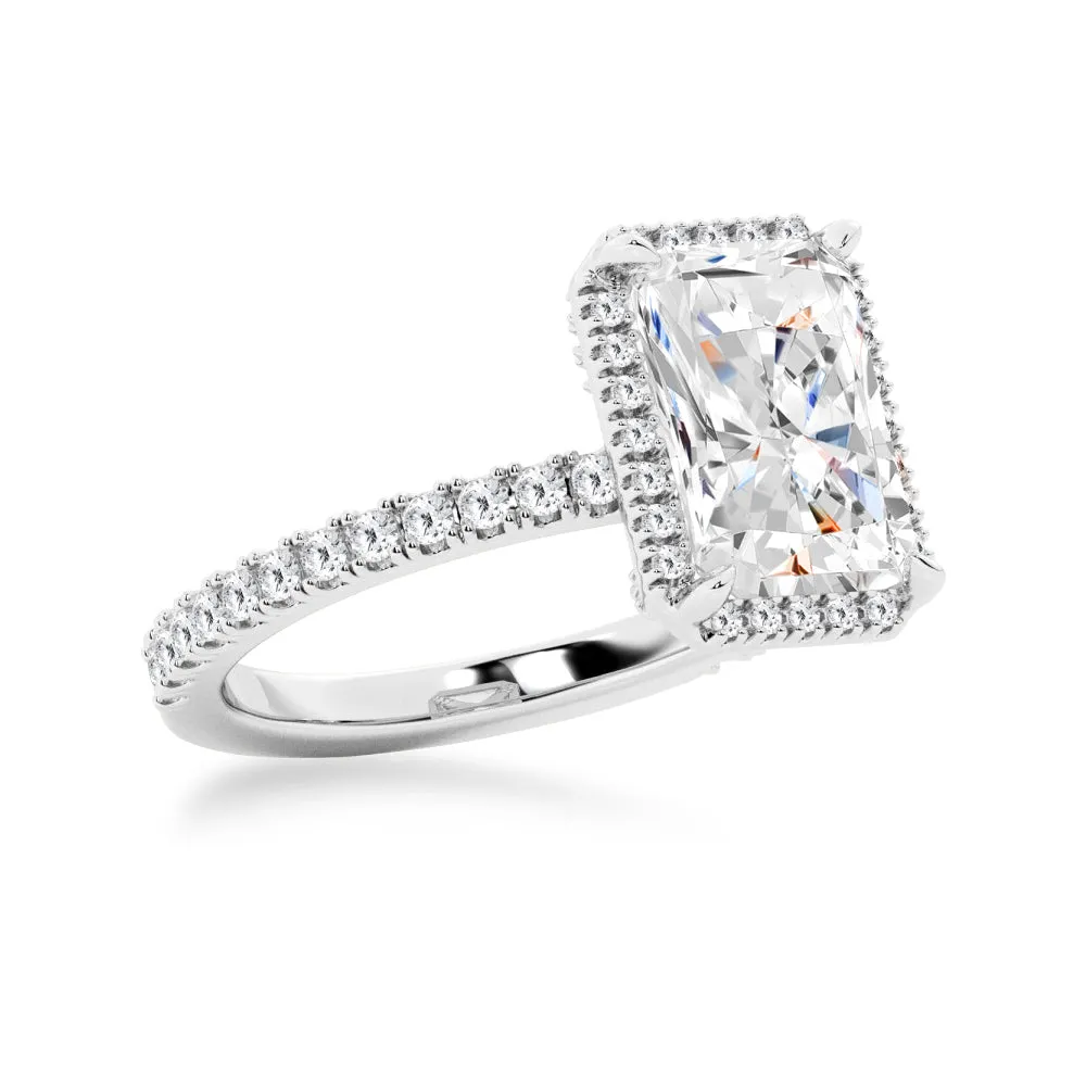 Half Eternity Radiant Cut Moissanite Halo Engagement Ring sold by MSBLUE Jewelry product image thumbnail 4