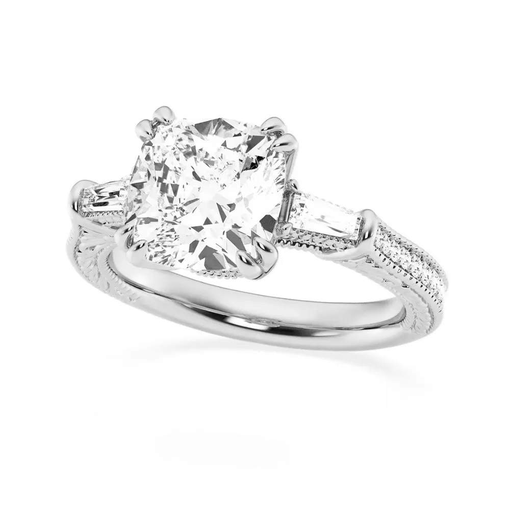 Cushion Cut Moissanite Filigree with Baguettes Vintage Engagement Ring sold by MSBLUE Jewelry product image thumbnail 5