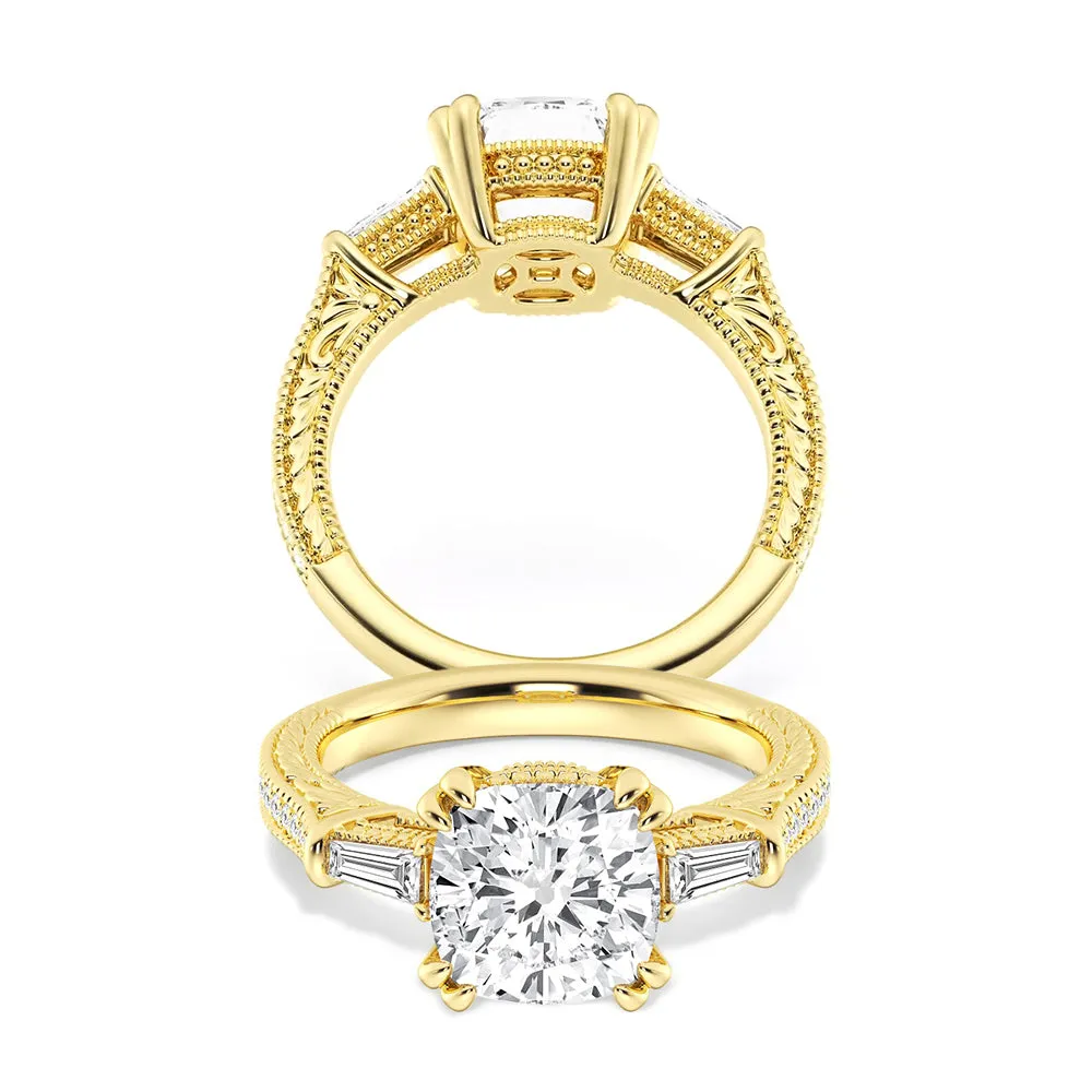 Cushion Cut Moissanite Filigree with Baguettes Vintage Engagement Ring sold by MSBLUE Jewelry product image thumbnail 2