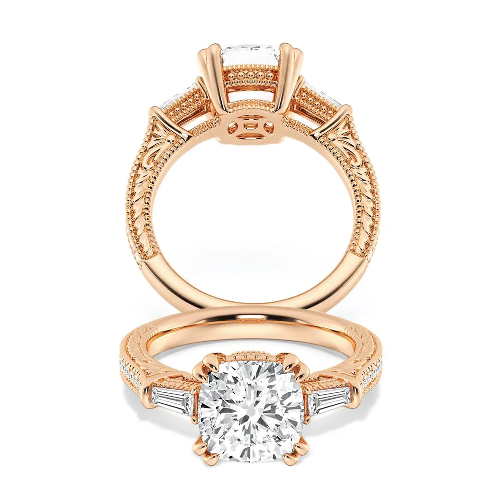 Cushion Cut Moissanite Filigree with Baguettes Vintage Engagement Ring sold by MSBLUE Jewelry product image thumbnail 3