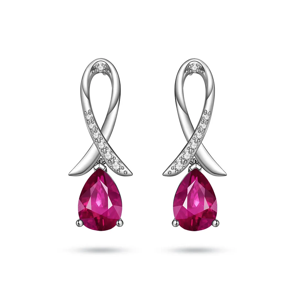 "You Are Supported And Protected" Pink Sapphire Earrings With Pavé Ribbon sold by MSBLUE Jewelry product image thumbnail 3