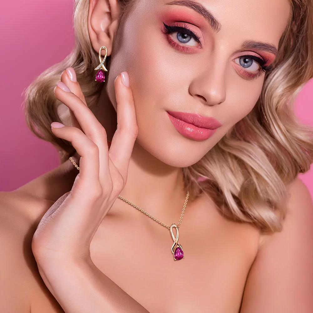 "You Are Supported And Protected" Pink Sapphire Earrings With Pavé Ribbon sold by MSBLUE Jewelry product image thumbnail 5