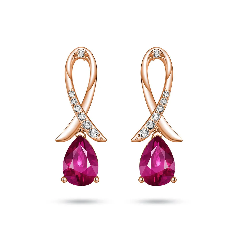"You Are Supported And Protected" Pink Sapphire Earrings With Pavé Ribbon sold by MSBLUE Jewelry