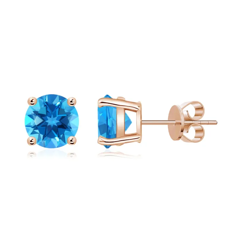 1 CT. Solitaire Swiss Blue Topaz Stud Earrings made by MSBLUE Jewelry