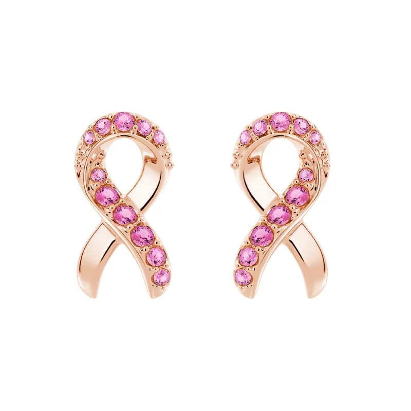 "Faith Over Fear" Ribbon Earrings In Rose Gold With Pavé Pink Sapphires sold by MSBLUE Jewelry