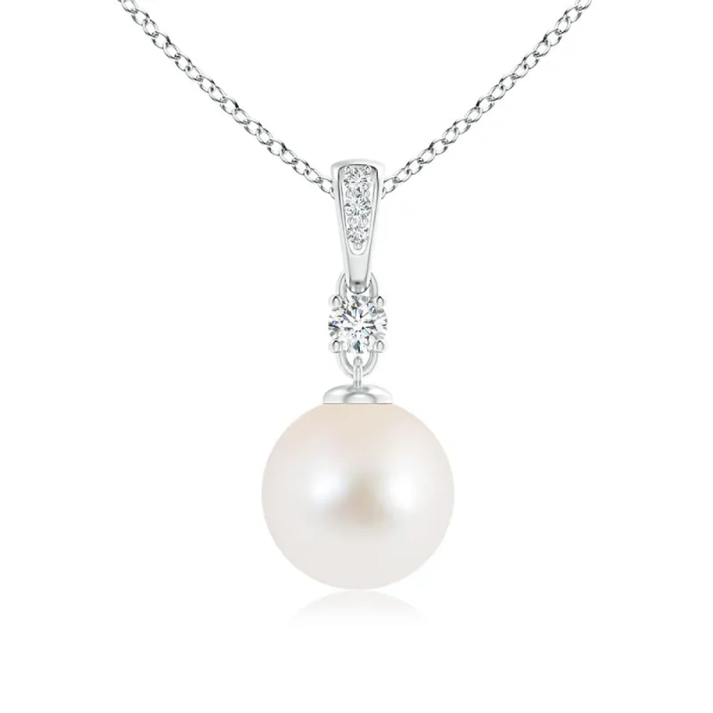8mm Freshwater Cultured Pearl Drop Pendant with Moissanite sold by MSBLUE Jewelry