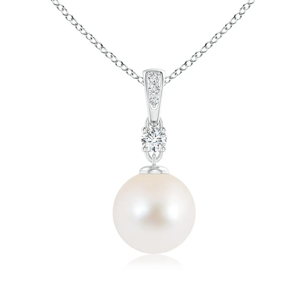 8mm Freshwater Cultured Pearl Drop Pendant with Moissanite sold by MSBLUE Jewelry