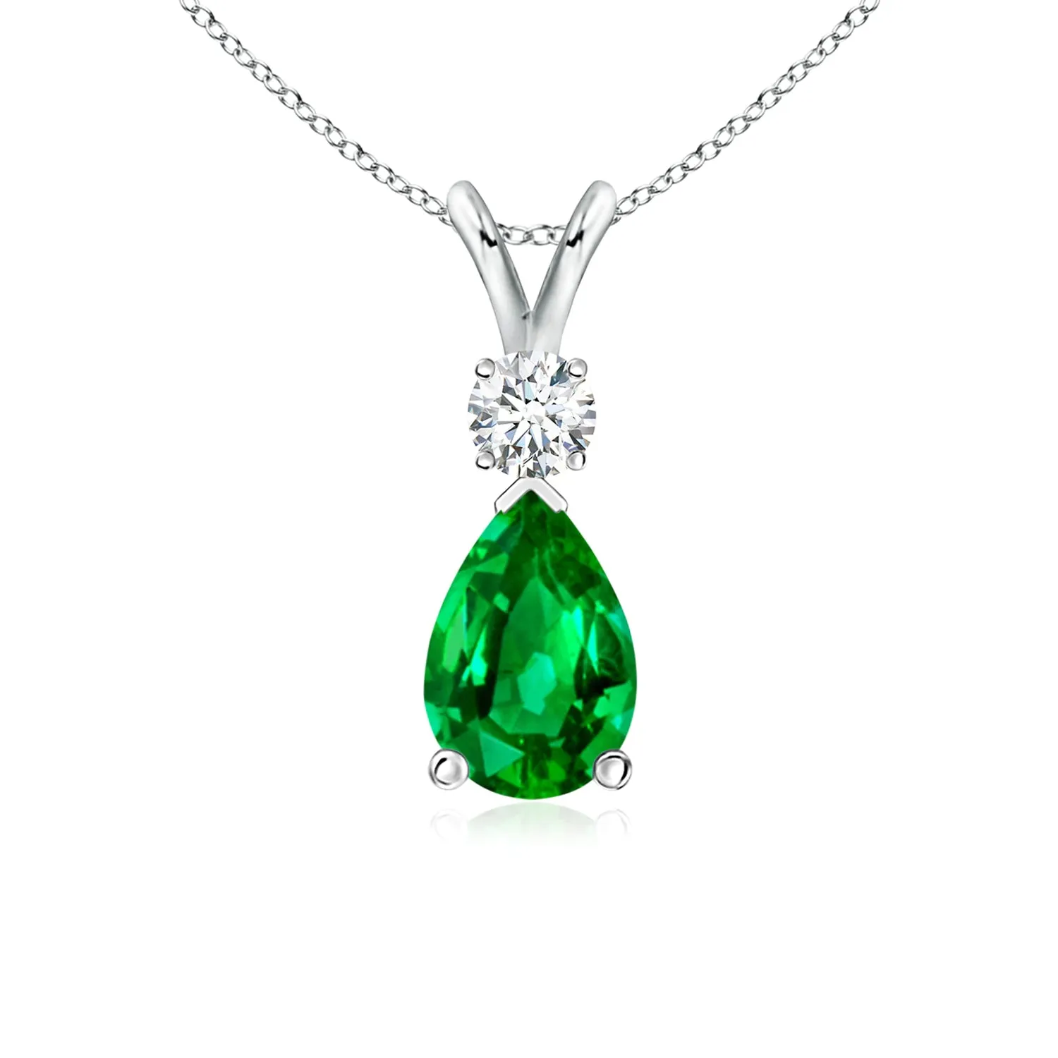 1 CT. Lab-Grown Emerald Pear Shape Pendant with Diamond sold by MSBLUE Jewelry