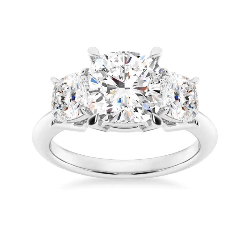 NEW Cushion Cut Three Stone Moissanite Engagement Ring sold by MSBLUE Jewelry