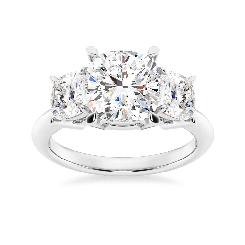 NEW Cushion Cut Three Stone Moissanite Engagement Ring sold by MSBLUE Jewelry