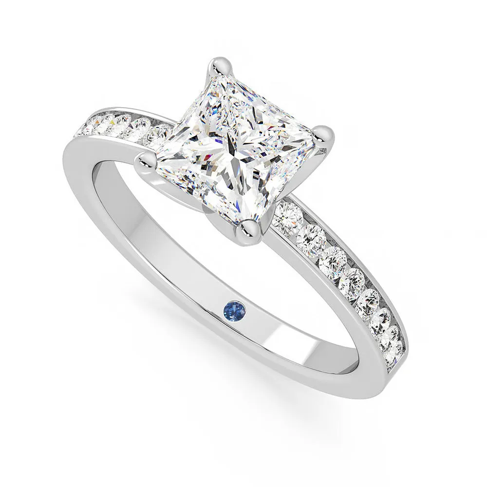 Princess Cut Moissanite Engagement Ring with Hidden Anniversary Stone and Channel Set Side Stones sold by MSBLUE Jewelry product image thumbnail 2