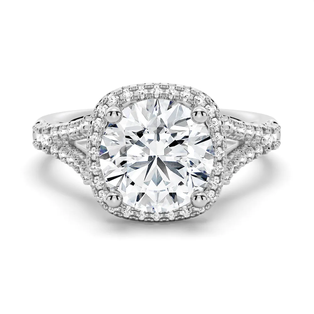 Halo Round Cut Engagement Ring With Split Shank sold by MSBLUE Jewelry