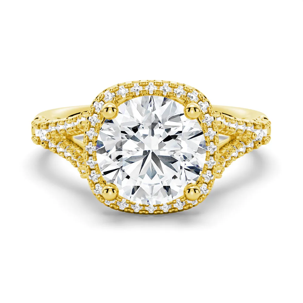 Halo Round Cut Engagement Ring With Split Shank sold by MSBLUE Jewelry product image thumbnail 2