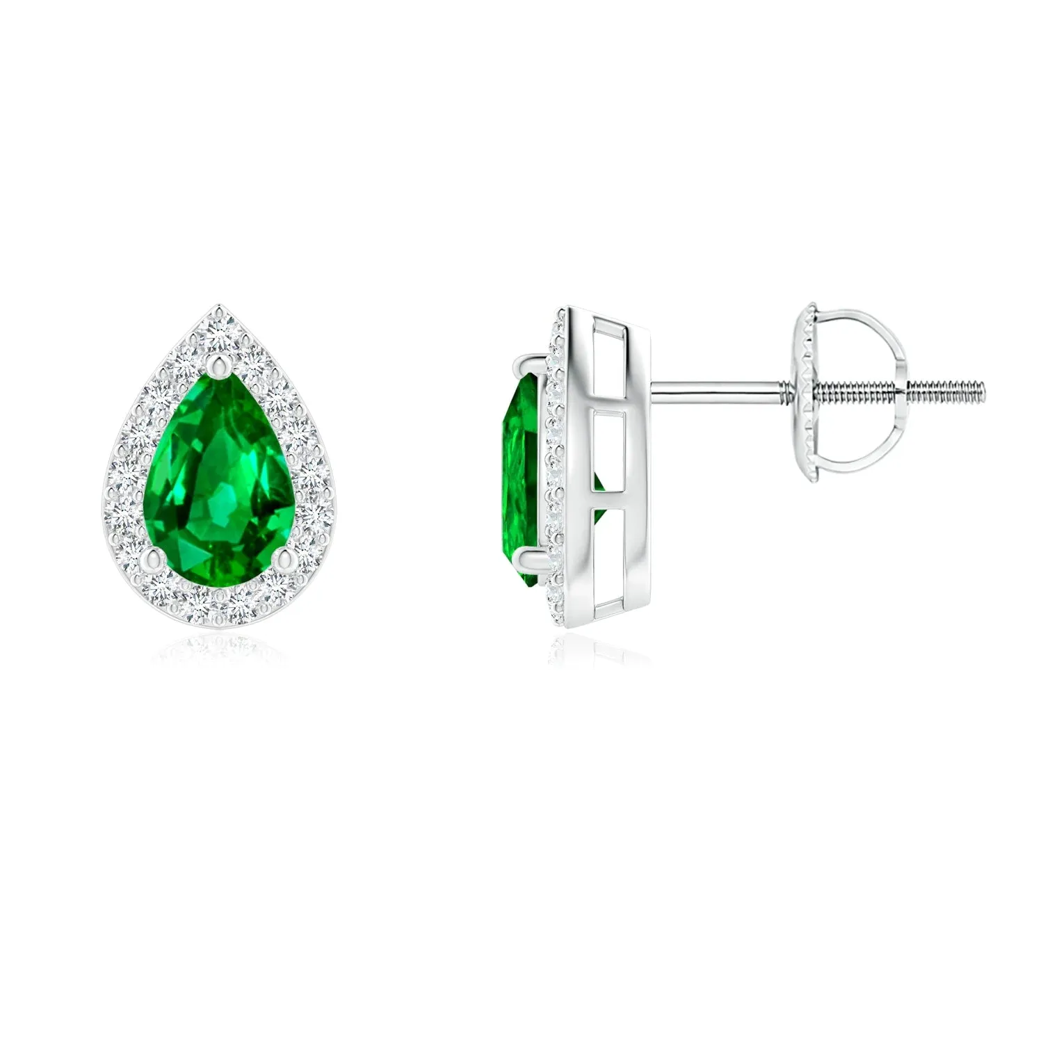 1.17 CT. Pear-Shaped Emerald Halo Stud Earrings sold by MSBLUE Jewelry